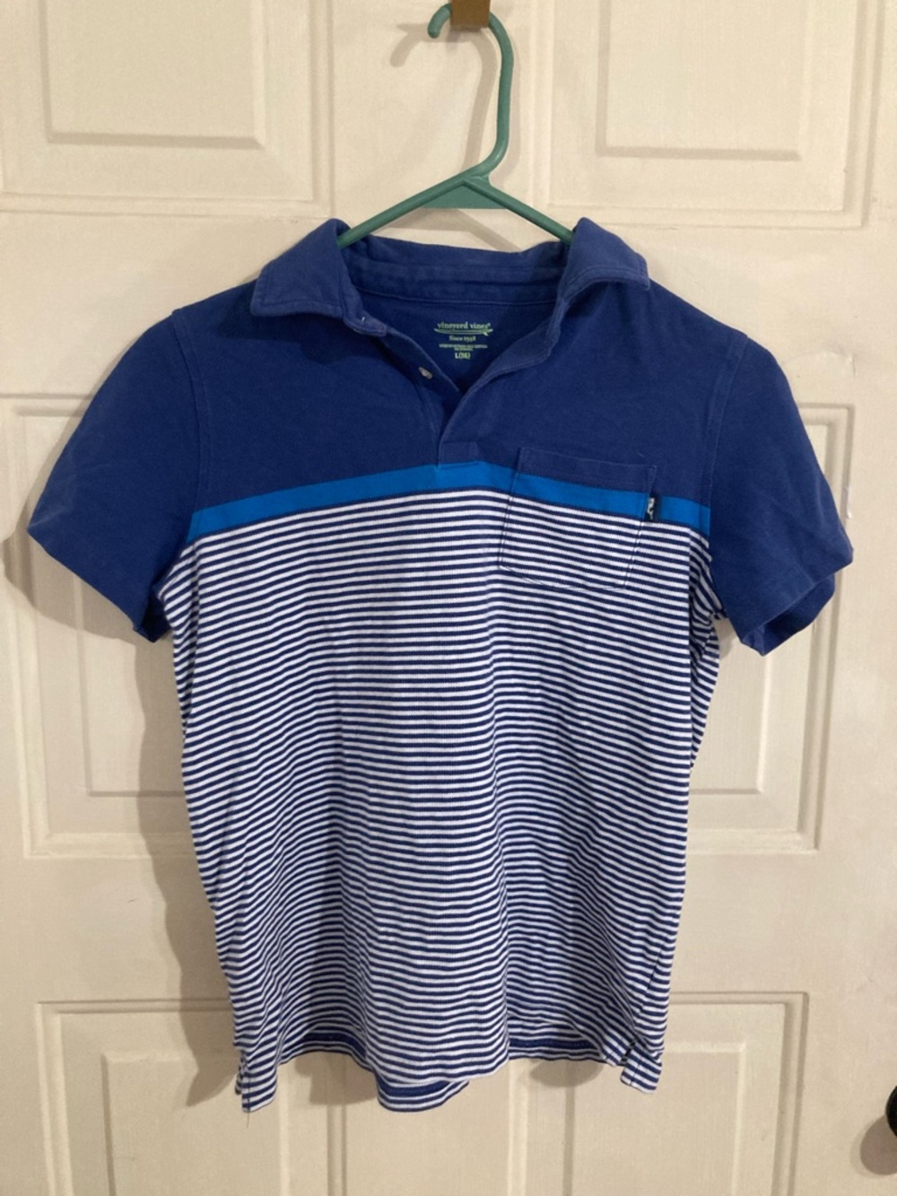 Vineyard Vines Blue Striped Polo with Teal Accent